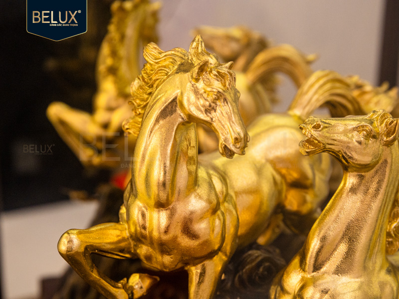 Tượng Ngựa Song Mã dát vàng 24k&nbsp;36x28x17cm